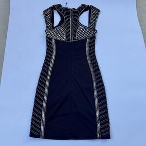 PARKER BLACK LABLE silver beaded cutout shoulder dress sz 2 or xs